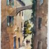 British Impressionist Watercolor of a Quaint Archway and Alley