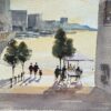 British Impressionist Watercolor of a Figures Taking a Riverside Walk at Sunset
