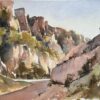 British Impressionist Watercolor of a Rocky Gorge Landscape
