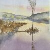 British Impressionist Watercolor of a Tranquil Lakeside Scene at Sunset