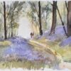 British Impressionist Watercolor of a Woodland Walk Among Bluebells