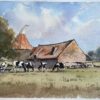 British Impressionist Watercolor of a Rural Farmstead with Grazing Cows