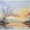 British Impressionist Watercolor of a Sunset Reflection on a Calm River