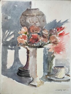 British Impressionist Still Life of a with Vase, Flowers, and Coffee Cup