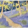 British Impressionist Watercolor of a Bluebell Woods Pathway in Spring Light