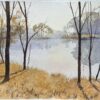 British Impressionist Watercolor of Sunlit Trees by a Tranquil Lake