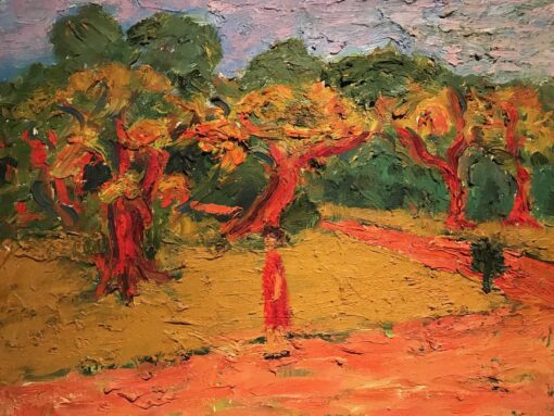 Provence, France. Lady Walking through Park.