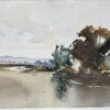 British Impressionist Watercolor of a Tranquil Riverside Landscape