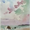 British Impressionist Watercolor of a Coastal Seascape with Vibrant Sky