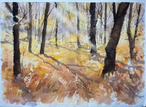 British Impressionist Watercolor of a Serene Autumn Woodland Scene