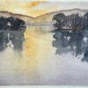British Impressionist Watercolor of a Misty Lake at Sunset