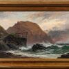 Victorian Cornish Stormy Seas at Dusk Fishermen on the Rocks Oil Landscape