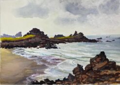 Post-Impressionist French Watercolour Painting Sandy Beach And Seascape
