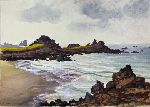 Post-Impressionist French Watercolour Painting Sandy Beach And Seascape
