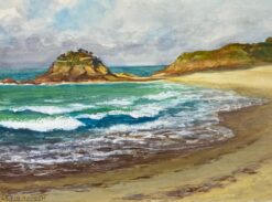 Post-Impressionist French Watercolour Painting Seaside At Low Tide