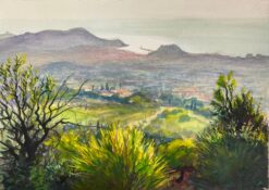 Post-Impressionist French Watercolour Painting The Fields Of Nice