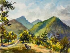 Post-Impressionist French Watercolour Painting The Village of Thiery, Provence.