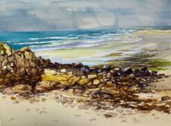 Post-Impressionist Watercolour Painting Low Tide At Pointe De La Torche Brittany