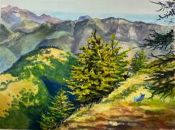Post-Impressionist Watercolour Painting  The Mountains Of Cerisé, Normandy
