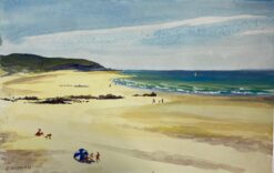 Post-Impressionist Watercolour Painting Yellow Sandy Beach Summer Landscape