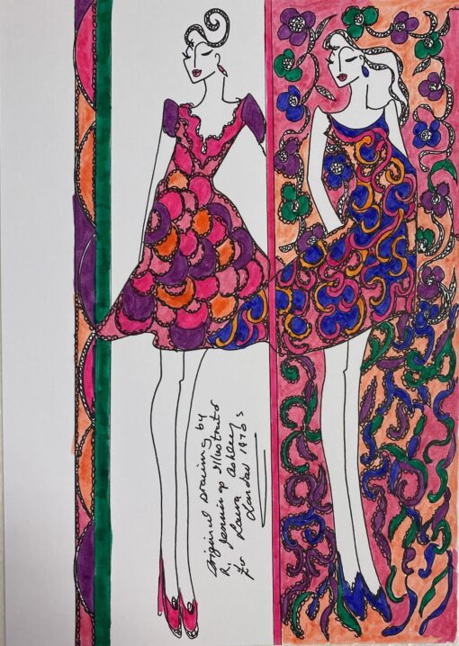 Original Fashion Design Illustration Watercolor Painting Laura Ashley Designer