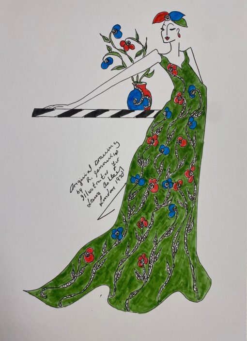 Original Fashion Design Illustration Watercolor Painting Laura Ashley Designer