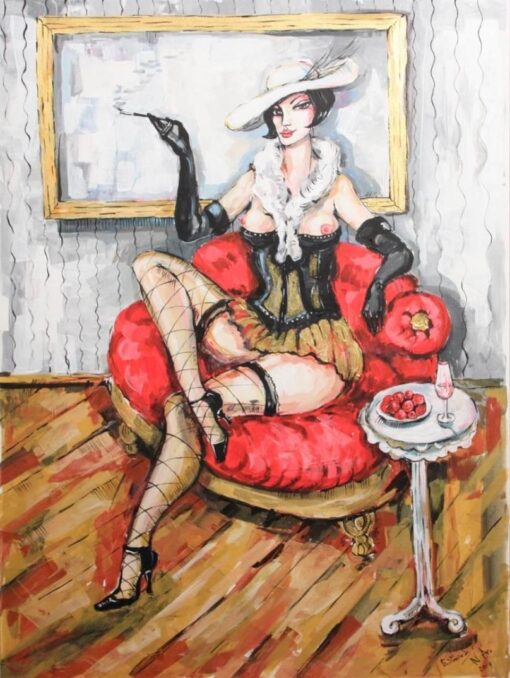 Femme de petite vertue à la cigarette Signed Oil Painting