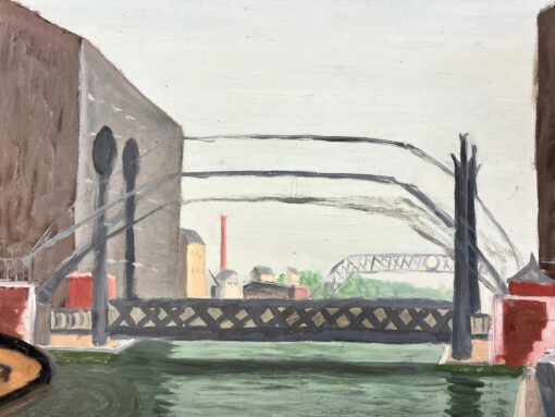 GENEVIEVE ZONDERVAN (1922-2013) FRENCH OIL PAINTING - Power Station Bridge