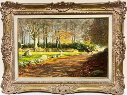 Fine British Oil Painting Horses Walking in Autumn Light, Impressive Frame