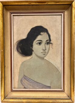 Stunning Mid Century French Portrait of Young Lady, signed oil painting