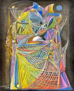 Large 1980's French Abstract Surrealist Original Oil Amazing Bright Colors