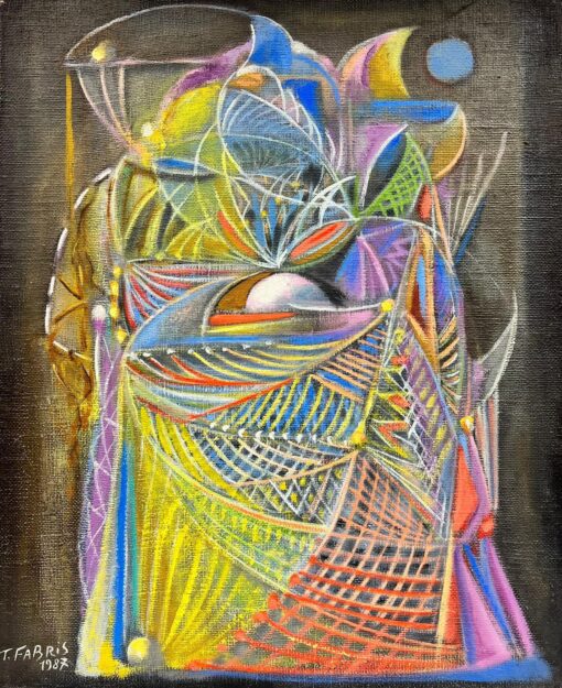Large 1980's French Abstract Surrealist Original Oil Amazing Bright Colors