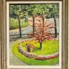 1950's French Impressionist Signed Oil Flower Garden overlooking the Coast