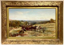 Huge Victorian Signed Oil Painting Hay Making in the Surrey Horse & Cart