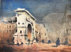 Maurice Mazeilie -FRENCH Watercolour - Parisian Figures at The Arc De Triomphe