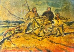 Maurice Mazeilie - French Oil Landscape - Three Figures Turning A Wheel