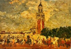 Maurice Mazeilie - French Oil Landscape - Busy French Town Sqaure