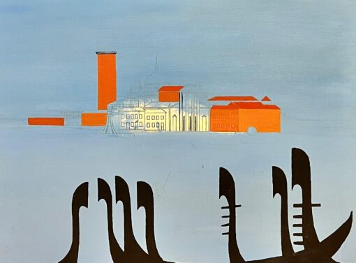 Large Contemporary Abstract Painting Venice Canal with Gondolas