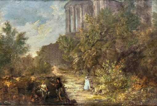 Fine Victorian Grand Tour Oil Painting Travellers at Temple of Vista at Tivoli