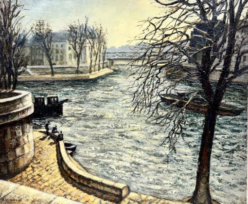 Winter In Paris Along The Seine French Post Impressionist  Signed Oil