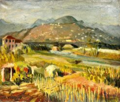 Rural French Bridge Landscape Post Impressionist Signed Oil
