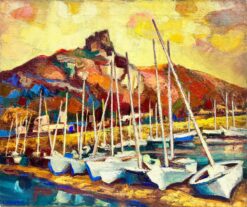 Sunset Over Provence Harbour Post Impressionist Signed Oil