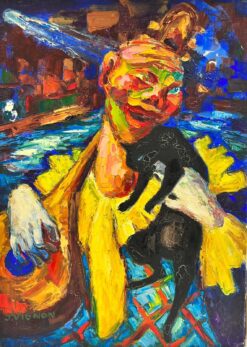 Abstract Clown Character Playing The Tzouras Post Impressionist Signed Oil