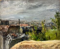 Storm Over Clouds Rooftops Signed Thick Impasto Oil