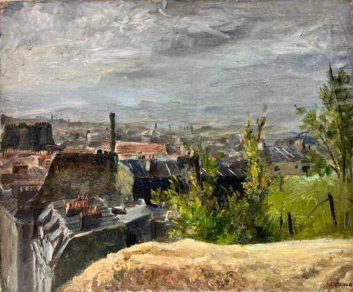 Storm Over Clouds Rooftops Signed Thick Impasto Oil