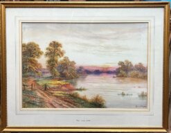 The Track Alongside The Fishing River Sunset Landscape Fine Antique British