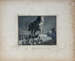 English Original Painting The Trojan Horse Entering City of Troy