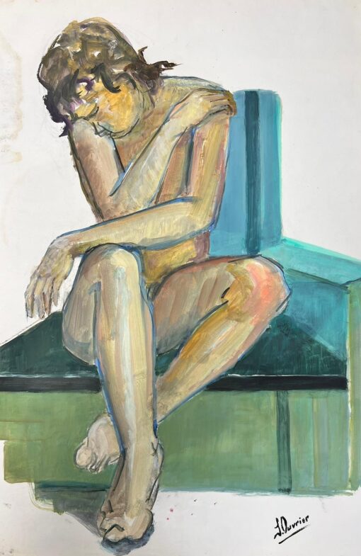 Reclining Nude Lady Model 1970's French Modernist Painting Provence Collection