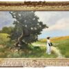 Elegant Ladies in Wild Flower Meadow Large Impressionist Signed Oil framed
