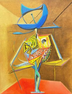 1980’s French Surrealist Oil Painting Abstract Figurative Composition